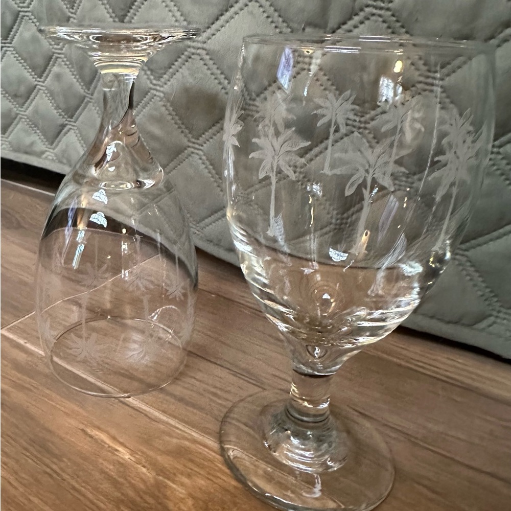 Libbey - Rare - Etched Palm Tree - 16 Oz. Water/Ice Tea Goblets - Set of 2 - Picture 2 of 7
